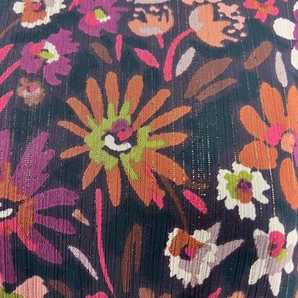 Aqua Metallic Floral Print Mini Dress Long Sleeve Ruffled Womens Size Small - Picture 2 of 6